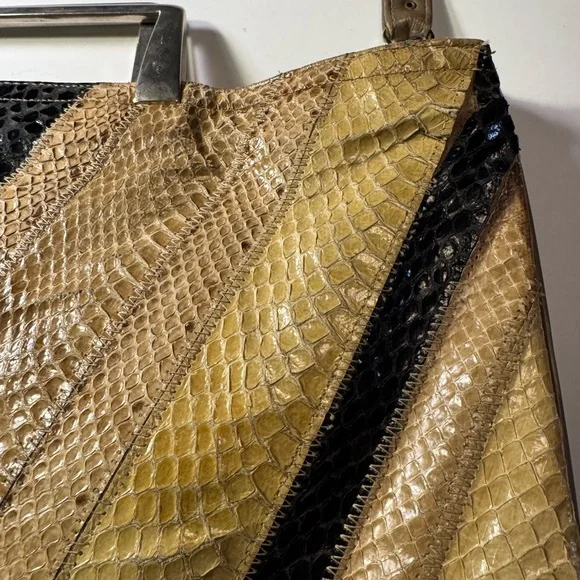 Vintage Snakeskin Shoulder Bag Striped Leather Handbag Funky Purse - Picture 15 of 16